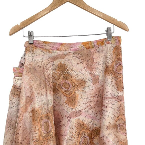 Vintage Iris Impression Silk Floral Printed Wrap Skirt Convertible Side Tie - Picture 4 of 9